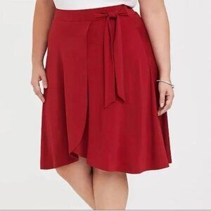 TORRID Red Tulip Faux Wrap Midi Skirt Size 1